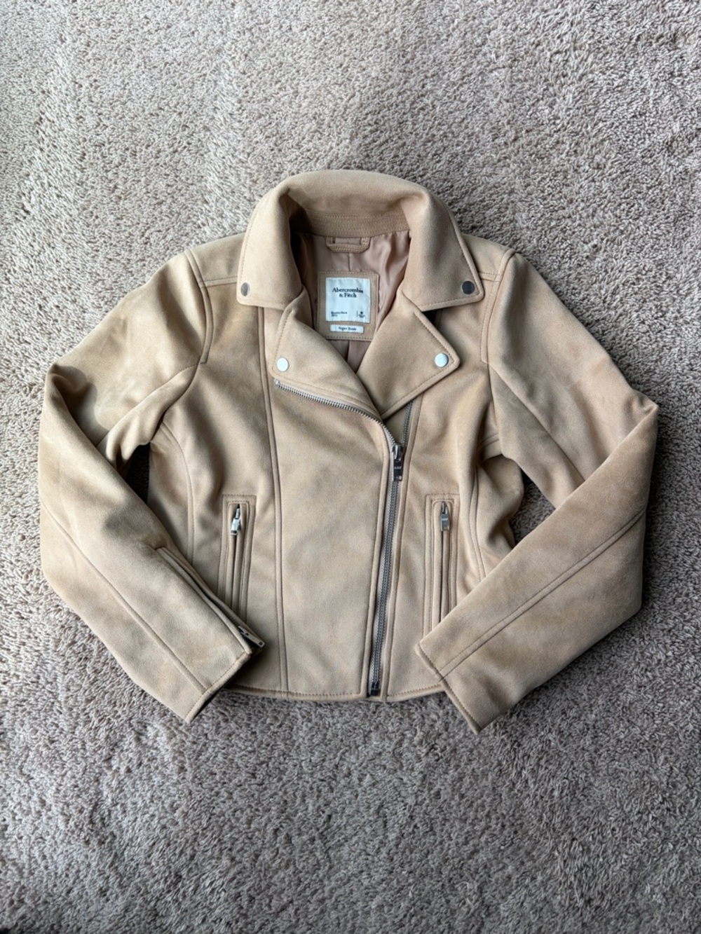 Abercrombie & Fitch Women’s Vegan Suede Moto Jacket | Tan | Size Medium